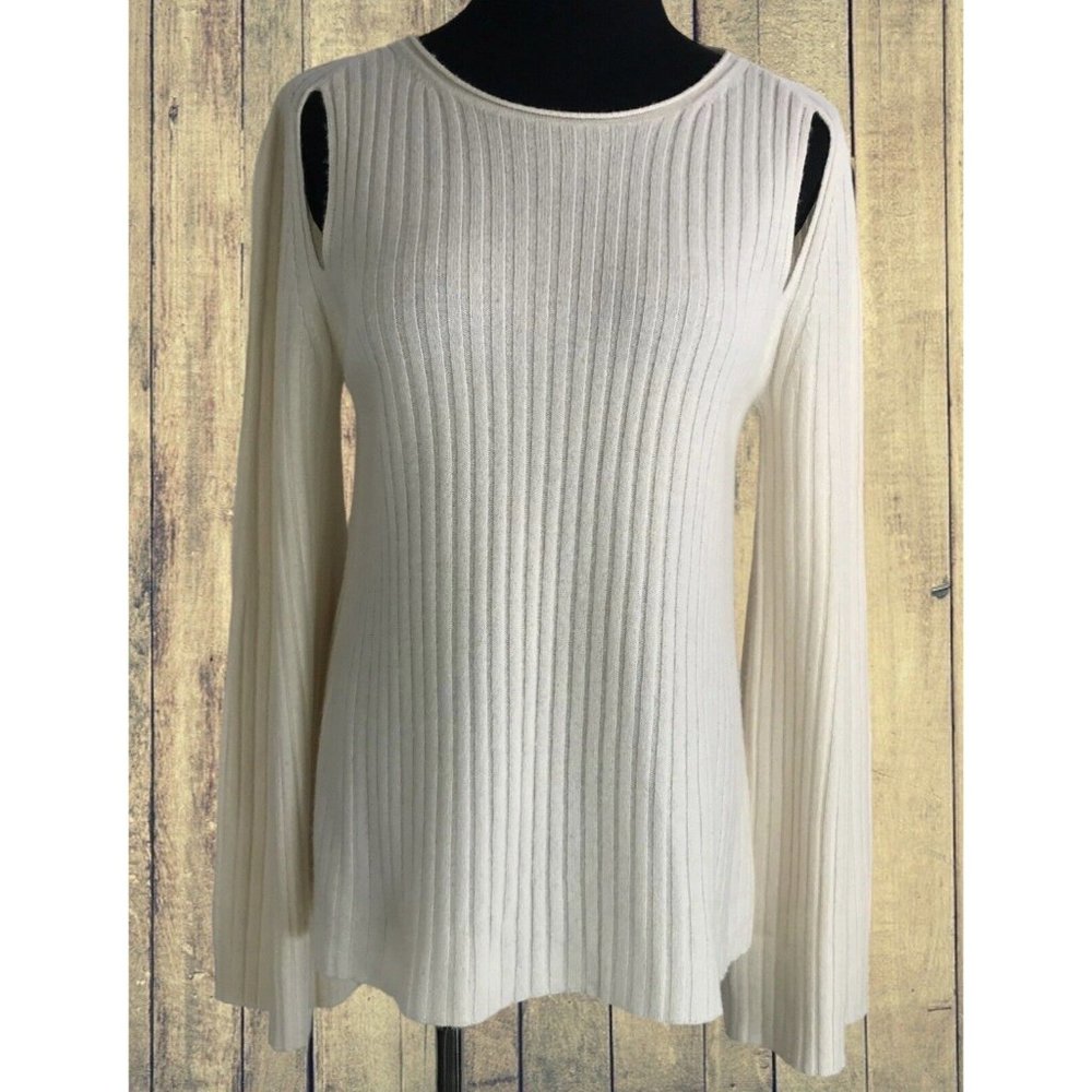 VINCE Cashmere Sweater Womens Size Medium M Ribbed‎ Sweater Ivory Cold Shoulder